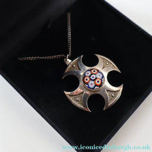 Load image into Gallery viewer, Vintage 1970s Silver Hallmarked Cross Pendant with Caithness Glass Paperweight Miniature
