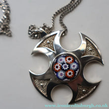 Load image into Gallery viewer, Vintage 1970s Silver Hallmarked Cross Pendant with Caithness Glass Paperweight Miniature
