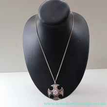 Load image into Gallery viewer, Vintage 1970s Silver Hallmarked Cross Pendant with Caithness Glass Paperweight Miniature
