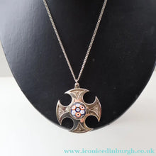 Load image into Gallery viewer, Vintage 1970s Silver Hallmarked Cross Pendant with Caithness Glass Paperweight Miniature
