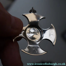 Load image into Gallery viewer, Vintage 1970s Silver Hallmarked Cross Pendant with Caithness Glass Paperweight Miniature
