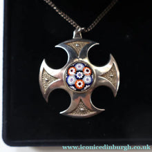 Load image into Gallery viewer, Vintage 1970s Silver Hallmarked Cross Pendant with Caithness Glass Paperweight Miniature
