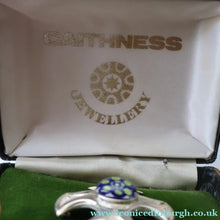 Load image into Gallery viewer, BOXED: Vintage 1970s Silver Hallmarked Cross Shaped Brooch with Caithness Glass Paperweight Miniature
