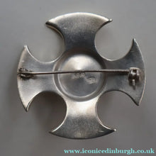 Load image into Gallery viewer, BOXED: Vintage 1970s Silver Hallmarked Cross Shaped Brooch with Caithness Glass Paperweight Miniature
