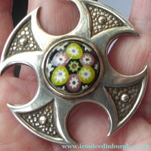 Load image into Gallery viewer, 1970s Caithness Glass Pendant Miniature Millefiori Paperweight Set in Silver Luckenbooth
