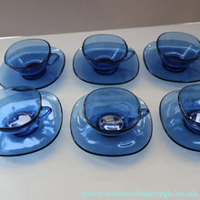 Load image into Gallery viewer, 1970s Six French Vereco Glass Coffee Cups and Saucers. Attractive Colour &amp; Shape - European Glass
