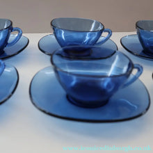 Load image into Gallery viewer, 1970s Six French Vereco Glass Coffee Cups and Saucers. Attractive Colour &amp; Shape - European Glass
