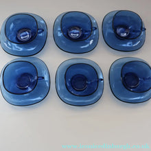 Load image into Gallery viewer, 1970s Six French Vereco Glass Coffee Cups and Saucers. Attractive Colour &amp; Shape - European Glass
