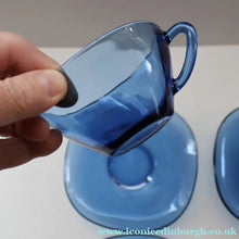 Load image into Gallery viewer, 1970s Six French Vereco Glass Coffee Cups and Saucers. Attractive Colour &amp; Shape - European Glass
