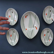 Load image into Gallery viewer, 1970s Soviet LATVIA Riga Porcelain Serving Bowl &amp; Four Small Matching Dishes
