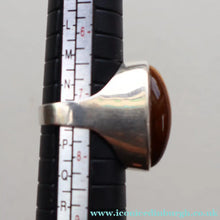 Load image into Gallery viewer, Vintage 1977 Hallmarked Space Age Silver Rings with Oval Tiger's Eye Inclusion. Size O
