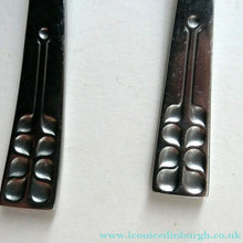 Load image into Gallery viewer, Vintage 1970s Stainless Steel SPANISH Cutlery by Ribera. Eight Dessert Spoons and One Large Serving Spoon Media 1 of 12
