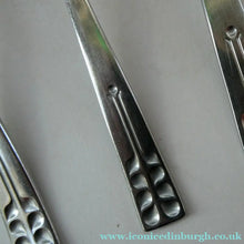 Load image into Gallery viewer, Vintage 1970s Stainless Steel SPANISH Cutlery by Ribera. Eight Dessert Spoons and One Large Serving Spoon Media 1 of 12
