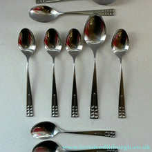 Load image into Gallery viewer, Vintage 1970s Stainless Steel SPANISH Cutlery by Ribera. Eight Dessert Spoons and One Large Serving Spoon Media 1 of 12
