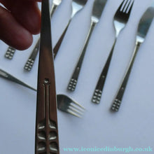 Load image into Gallery viewer, Vintage 1970s Stainless Steel SPANISH Cutlery by Ribera. Five Small Forks and Knives 
