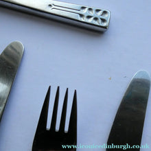 Load image into Gallery viewer, Vintage 1970s Stainless Steel SPANISH Cutlery by Ribera. Five Small Forks and Knives 
