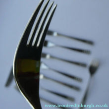 Load image into Gallery viewer, Vintage 1970s Stainless Steel SPANISH Cutlery by Ribera. Five Small Forks and Knives 
