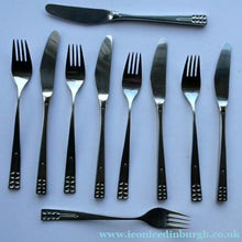Load image into Gallery viewer, Vintage 1970s Stainless Steel SPANISH Cutlery by Ribera. Five Small Forks and Knives 
