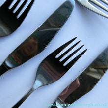 Load image into Gallery viewer, Vintage 1970s Stainless Steel SPANISH Cutlery by Ribera. Six Large Forks and Knifes
