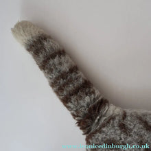 Load image into Gallery viewer, Vintage 1970s Steiff Plush Sissi Tabby Cat Toy with Button and Yellow Ribbon - Vintage Toys
