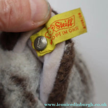 Load image into Gallery viewer, Vintage 1970s Steiff Plush Sissi Tabby Cat Toy with Button and Yellow Ribbon - Vintage Toys
