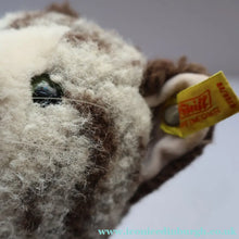 Load image into Gallery viewer, Vintage 1970s Steiff Plush Sissi Tabby Cat Toy with Button and Yellow Ribbon - Vintage Toys
