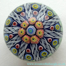 Load image into Gallery viewer, Scottish Glass. Strathearn Millefiori Canes and Latticino Ten Spoke Paperweigh
