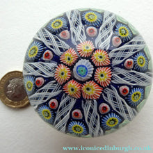 Load image into Gallery viewer, Scottish Glass. Strathearn Millefiori Canes and Latticino Ten Spoke Paperweigh
