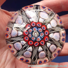 Load image into Gallery viewer, SCOTTISH PAPERWEIGHT. Strathearn Millefiori Canes and Latticino Ten Spokes
