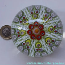 Load image into Gallery viewer, Pastel Colours. Scottish Strathearn Millefiori Canes and Latticino Eight Spoke Paperweight
