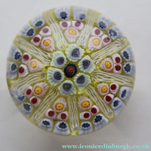 Load image into Gallery viewer, Gorgeous Pastel Colours. Scottish Strathearn Millefiori Canes and Latticino Nine Spoke Paperweight
