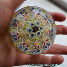 Load image into Gallery viewer, Gorgeous Pastel Colours. Scottish Strathearn Millefiori Canes and Latticino Nine Spoke Paperweight
