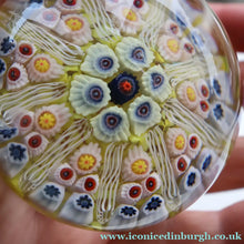 Load image into Gallery viewer, Gorgeous Pastel Colours. Scottish Strathearn Millefiori Canes and Latticino Nine Spoke Paperweight
