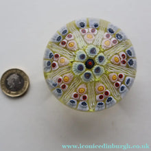 Load image into Gallery viewer, Gorgeous Pastel Colours. Scottish Strathearn Millefiori Canes and Latticino Nine Spoke Paperweight
