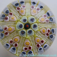 Load image into Gallery viewer, Gorgeous Pastel Colours. Scottish Strathearn Millefiori Canes and Latticino Nine Spoke Paperweight
