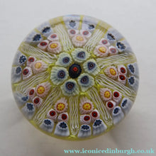 Load image into Gallery viewer, Gorgeous Pastel Colours. Scottish Strathearn Millefiori Canes and Latticino Nine Spoke Paperweight
