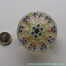 Load image into Gallery viewer, Gorgeous Pastel Colours. Scottish Strathearn Millefiori Canes and Latticino Nine Spoke Paperweight
