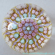 Load image into Gallery viewer, Beautiful Colours. Scottish Glass - Strathearn Millefiori Canes and Latticino Ten Spoke Paperweight
