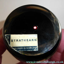 Load image into Gallery viewer, Vintage Strathearn Paperweight with Blue Flower. Paper label &amp; S75 millefiori signature cane
