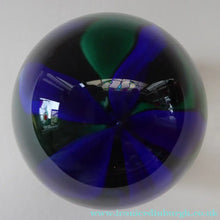 Load image into Gallery viewer, Vintage Strathearn Paperweight with Blue Flower. Paper label &amp; S75 millefiori signature cane
