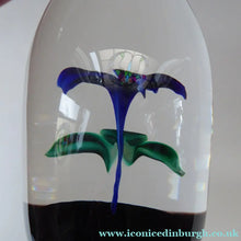 Load image into Gallery viewer, Vintage Strathearn Paperweight with Blue Flower. Paper label &amp; S75 millefiori signature cane

