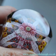 Load image into Gallery viewer, RARE 1970s Scottish STRATHEARN Paperweight with Facets and Millefiori Canes. Original Box

