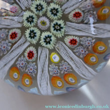 Load image into Gallery viewer, Scottish Strathearn Paperweight with Millefiori Canes and Latticino Eight Spokes. S and 71 Canes
