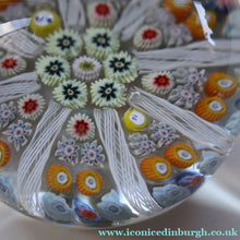Load image into Gallery viewer, Scottish Strathearn Paperweight with Millefiori Canes and Latticino Eight Spokes. S and 71 Canes
