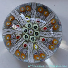 Load image into Gallery viewer, Scottish Strathearn Paperweight with Millefiori Canes and Latticino Eight Spokes. S and 71 Canes
