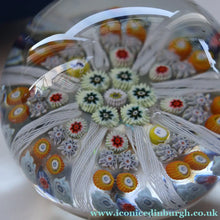 Load image into Gallery viewer, Scottish Strathearn Paperweight with Millefiori Canes and Latticino Eight Spokes. S and 71 Canes
