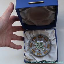 Load image into Gallery viewer, Scottish Strathearn Paperweight with Millefiori Canes and Latticino Eight Spokes. S and 71 Canes
