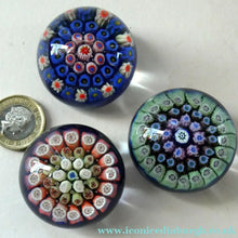 Load image into Gallery viewer, Three Cute MINIATURE Vintage Millefiori Canes Scottish Glass Paperweights
