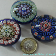Load image into Gallery viewer, Three Cute MINIATURE Vintage Millefiori Canes Scottish Glass Paperweights
