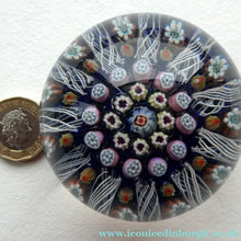 Load image into Gallery viewer, Vintage Scottish Strathearn Paperweight. 12 Half Spokes &amp; Millefiori Canes

